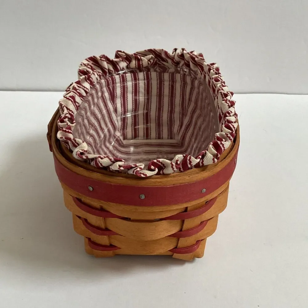 Longaberger 1994 Sweetheart Be Mine Valentine Basket Striped Liner & Protector